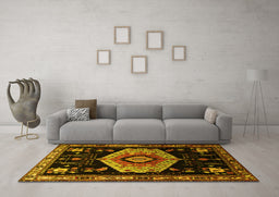 Machine Washable Persian Yellow Traditional Rug in a Living Room, wshtr1497yw
