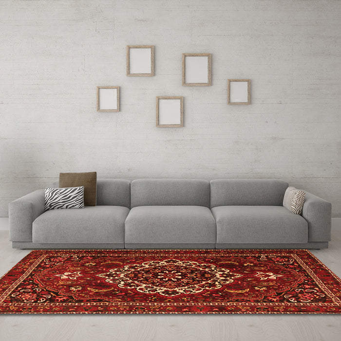 Machine Washable Medallion Orange Traditional Area Rugs in a Living Room, wshtr1498org