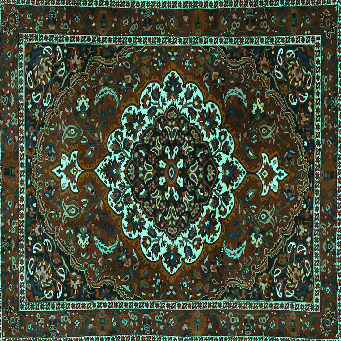Square Medallion Turquoise Traditional Rug, tr1498turq
