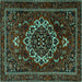 Square Medallion Turquoise Traditional Rug, tr1498turq