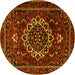 Round Machine Washable Medallion Yellow Traditional Rug, wshtr1498yw