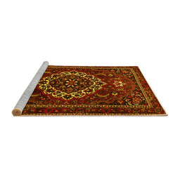 Sideview of Machine Washable Medallion Yellow Traditional Rug, wshtr1498yw