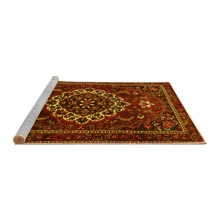 Sideview of Machine Washable Medallion Yellow Traditional Rug, wshtr1498yw
