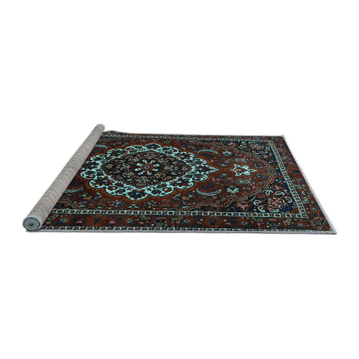 Sideview of Machine Washable Medallion Light Blue Traditional Rug, wshtr1498lblu