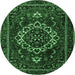 Round Machine Washable Medallion Emerald Green Traditional Area Rugs, wshtr1498emgrn