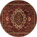 Round Machine Washable Medallion Brown Traditional Rug, wshtr1498brn