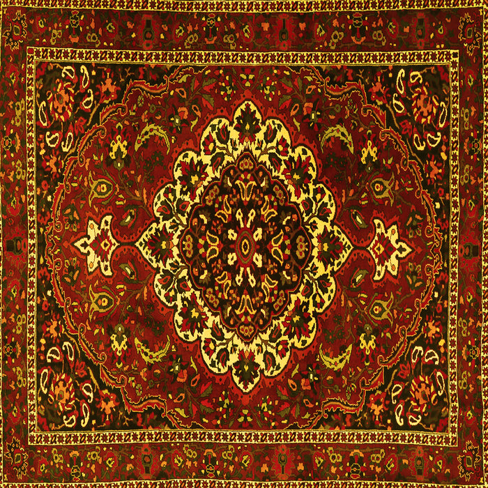 Square Machine Washable Medallion Yellow Traditional Rug, wshtr1498yw