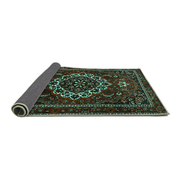 Sideview of Medallion Turquoise Traditional Rug, tr1498turq