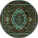 Round Machine Washable Medallion Turquoise Traditional Area Rugs, wshtr1498turq