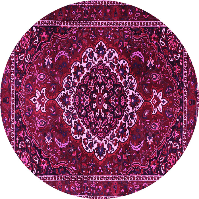 Round Machine Washable Medallion Pink Traditional Rug, wshtr1498pnk