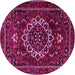 Round Machine Washable Medallion Pink Traditional Rug, wshtr1498pnk