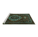 Sideview of Machine Washable Medallion Turquoise Traditional Area Rugs, wshtr1498turq