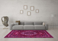 Machine Washable Medallion Pink Traditional Rug, wshtr1498pnk