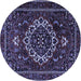 Round Machine Washable Medallion Blue Traditional Rug, wshtr1498blu