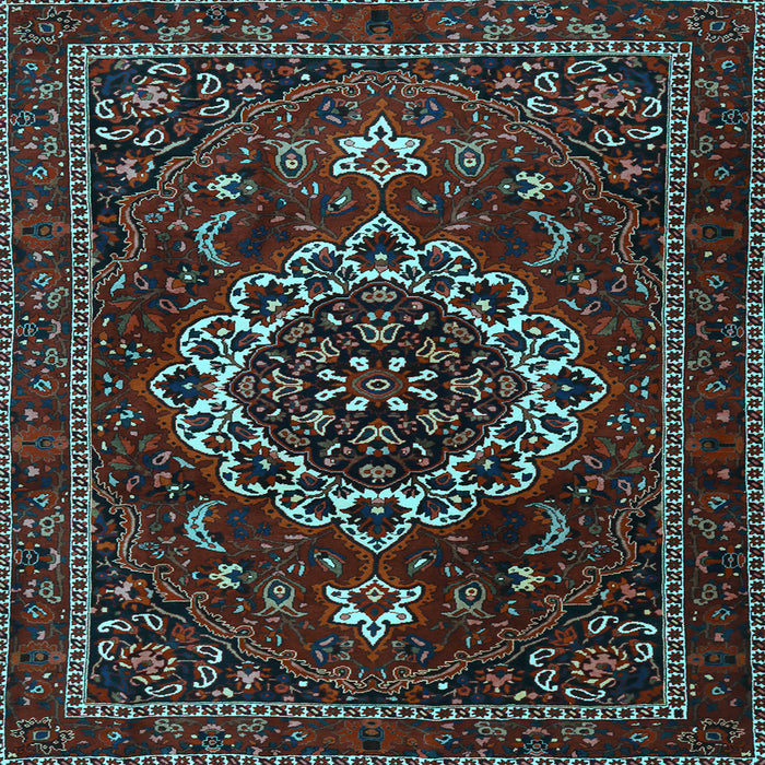 Square Medallion Light Blue Traditional Rug, tr1498lblu