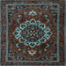 Square Machine Washable Medallion Light Blue Traditional Rug, wshtr1498lblu