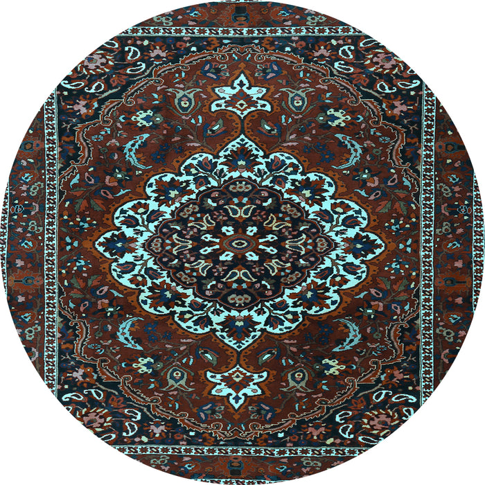 Round Medallion Light Blue Traditional Rug, tr1498lblu