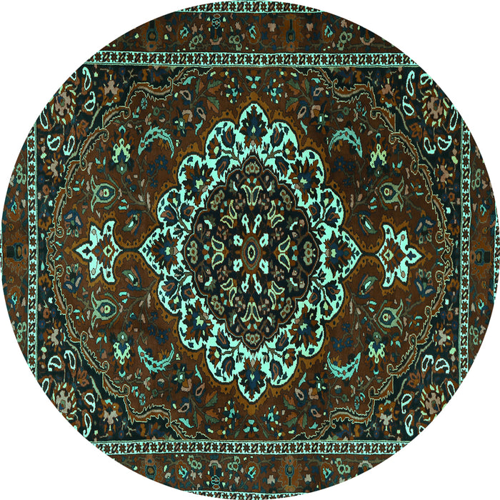 Round Medallion Turquoise Traditional Rug, tr1498turq