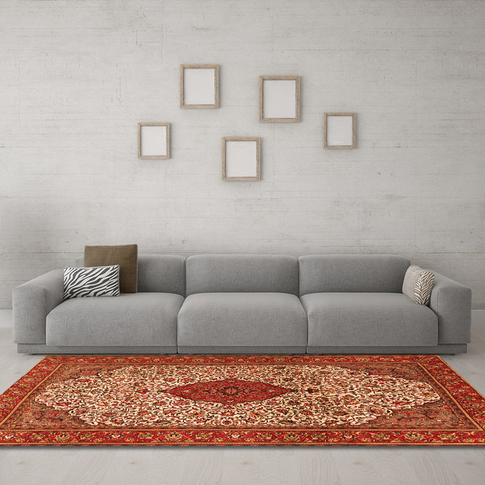 Machine Washable Persian Orange Traditional Area Rugs in a Living Room, wshtr1499org