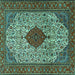 Square Machine Washable Persian Turquoise Traditional Area Rugs, wshtr1499turq