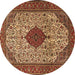 Round Machine Washable Persian Brown Traditional Rug, wshtr1499brn