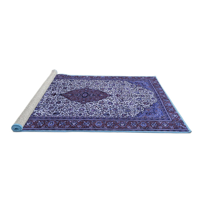 Sideview of Machine Washable Persian Blue Traditional Rug, wshtr1499blu