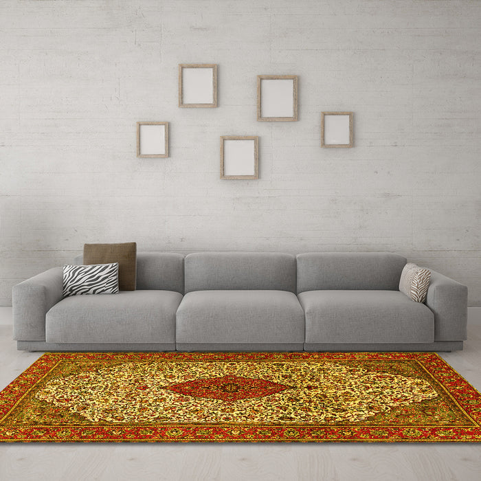Machine Washable Persian Yellow Traditional Rug in a Living Room, wshtr1499yw
