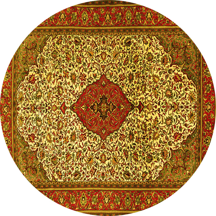 Round Machine Washable Persian Yellow Traditional Rug, wshtr1499yw