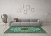 Machine Washable Persian Turquoise Traditional Area Rugs in a Living Room,, wshtr1499turq