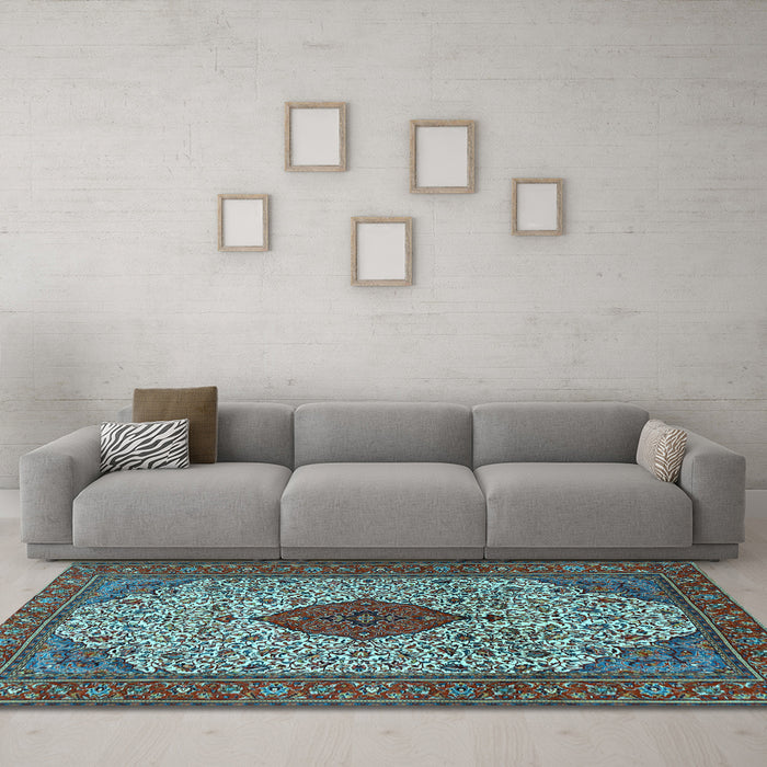 Machine Washable Persian Light Blue Traditional Rug in a Living Room, wshtr1499lblu