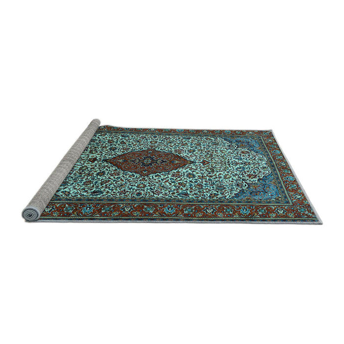 Sideview of Machine Washable Persian Light Blue Traditional Rug, wshtr1499lblu
