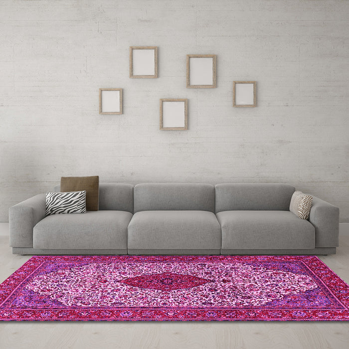 Machine Washable Persian Pink Traditional Rug in a Living Room, wshtr1499pnk