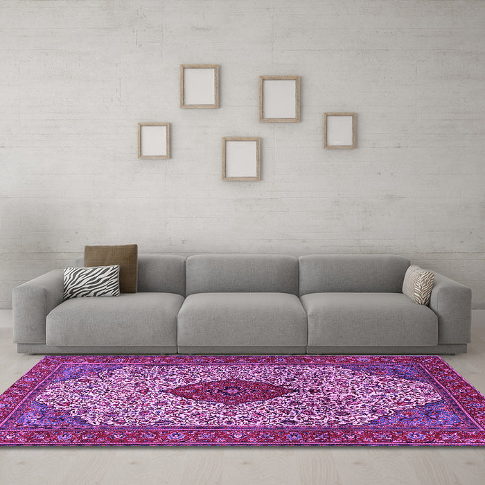 Machine Washable Persian Purple Traditional Area Rugs in a Living Room, wshtr1499pur