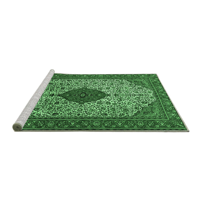 Sideview of Machine Washable Persian Emerald Green Traditional Area Rugs, wshtr1499emgrn