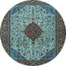 Round Machine Washable Persian Light Blue Traditional Rug, wshtr1499lblu