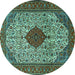 Round Machine Washable Persian Turquoise Traditional Area Rugs, wshtr1499turq