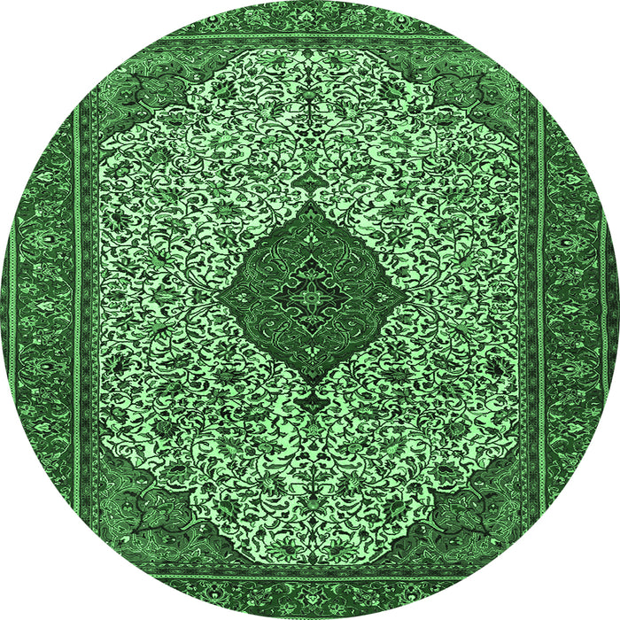 Round Machine Washable Persian Emerald Green Traditional Area Rugs, wshtr1499emgrn