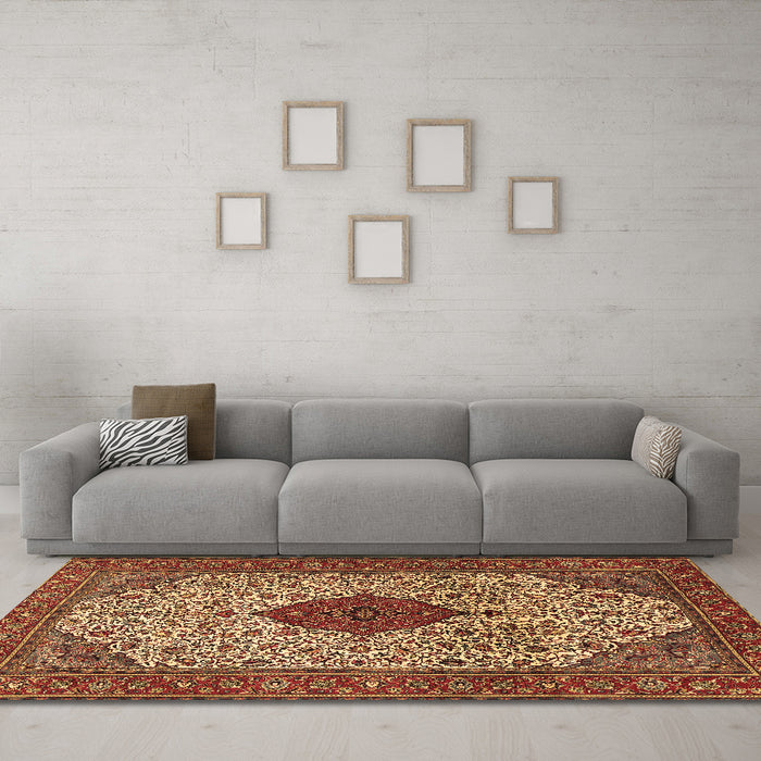 Machine Washable Persian Brown Traditional Rug in a Living Room,, wshtr1499brn