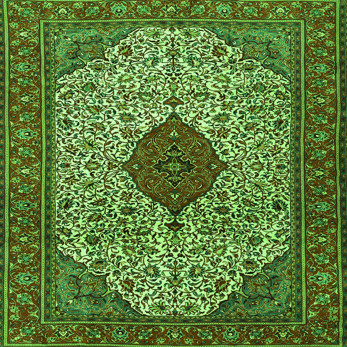 Round Machine Washable Persian Green Traditional Area Rugs, wshtr1499grn