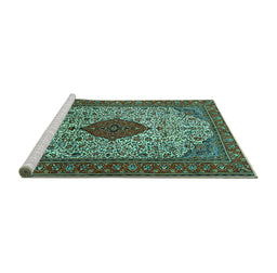 Sideview of Machine Washable Persian Turquoise Traditional Area Rugs, wshtr1499turq