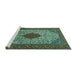 Sideview of Machine Washable Persian Turquoise Traditional Area Rugs, wshtr1499turq