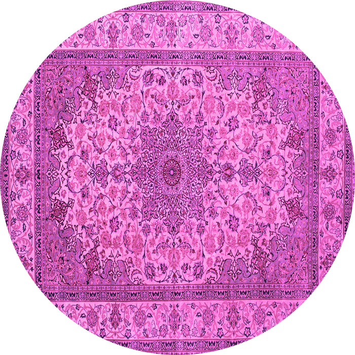 Round Machine Washable Medallion Pink Traditional Rug, wshtr149pnk