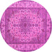 Round Machine Washable Medallion Pink Traditional Rug, wshtr149pnk