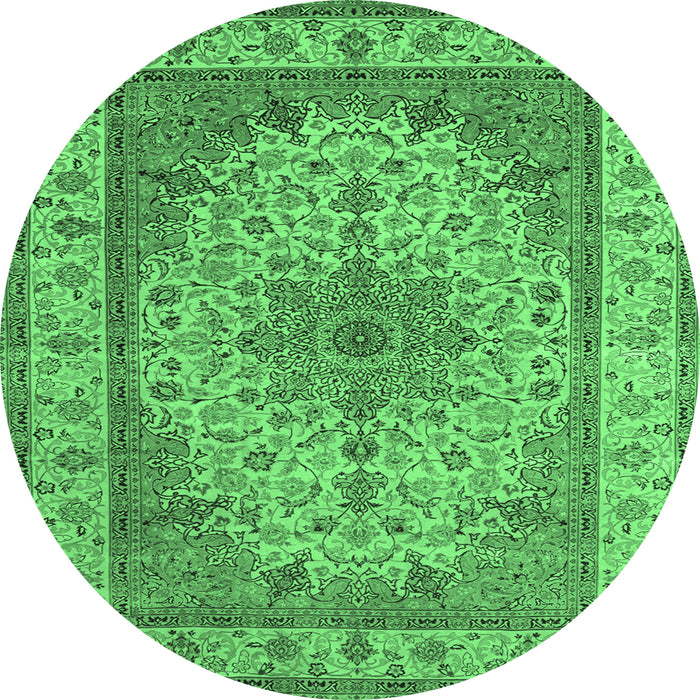 Round Machine Washable Medallion Emerald Green Traditional Area Rugs, wshtr149emgrn