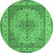 Round Machine Washable Medallion Emerald Green Traditional Area Rugs, wshtr149emgrn