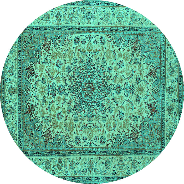 Round Medallion Turquoise Traditional Rug, tr149turq