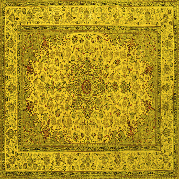 Square Machine Washable Medallion Yellow Traditional Rug, wshtr149yw