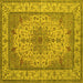 Square Machine Washable Medallion Yellow Traditional Rug, wshtr149yw