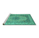 Sideview of Machine Washable Medallion Turquoise Traditional Area Rugs, wshtr149turq