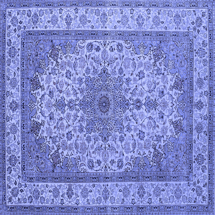 Square Machine Washable Medallion Blue Traditional Rug, wshtr149blu